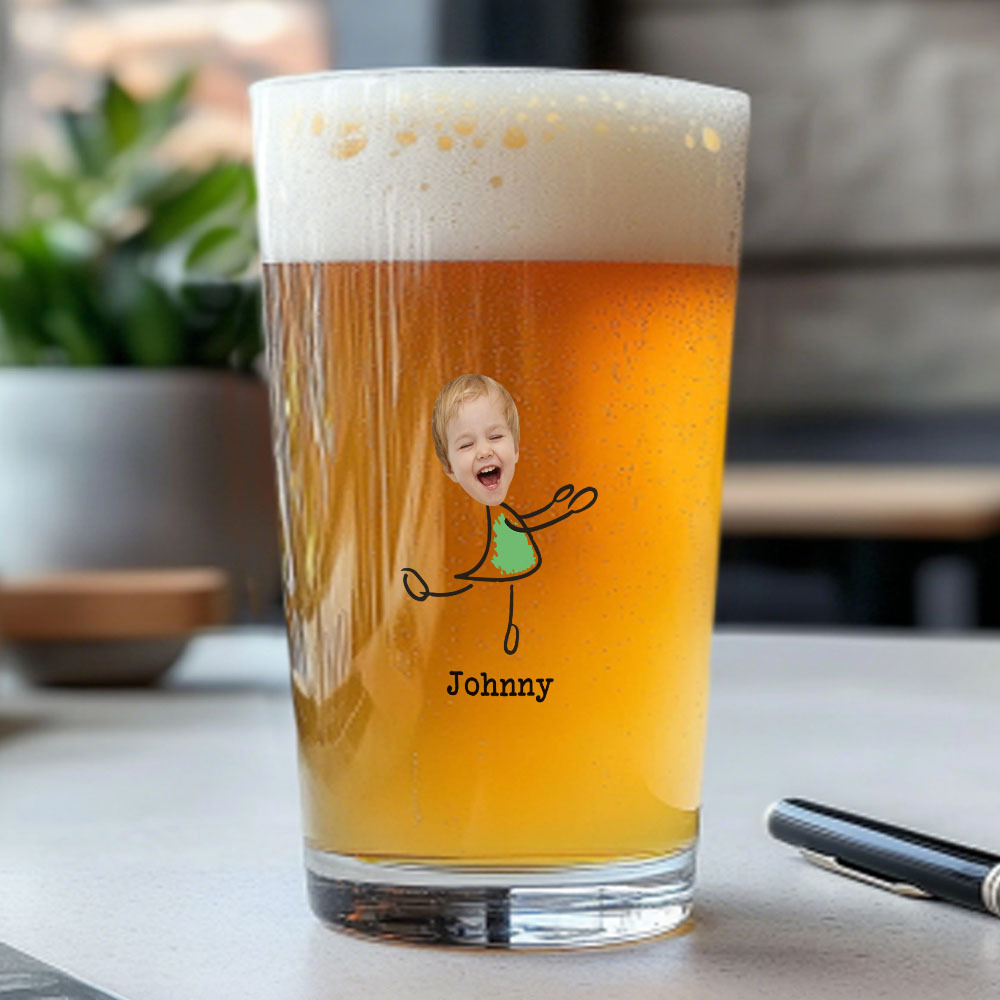 Personalized Beer Glass with Photo Portrait Character Action 16oz Beer Glass Gift for Him-Blongser
