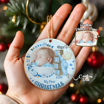 Personalized Baby's First Christmas Ornament with Photo Ceramic Christmas Ornament for Newborn Gift-Blongser