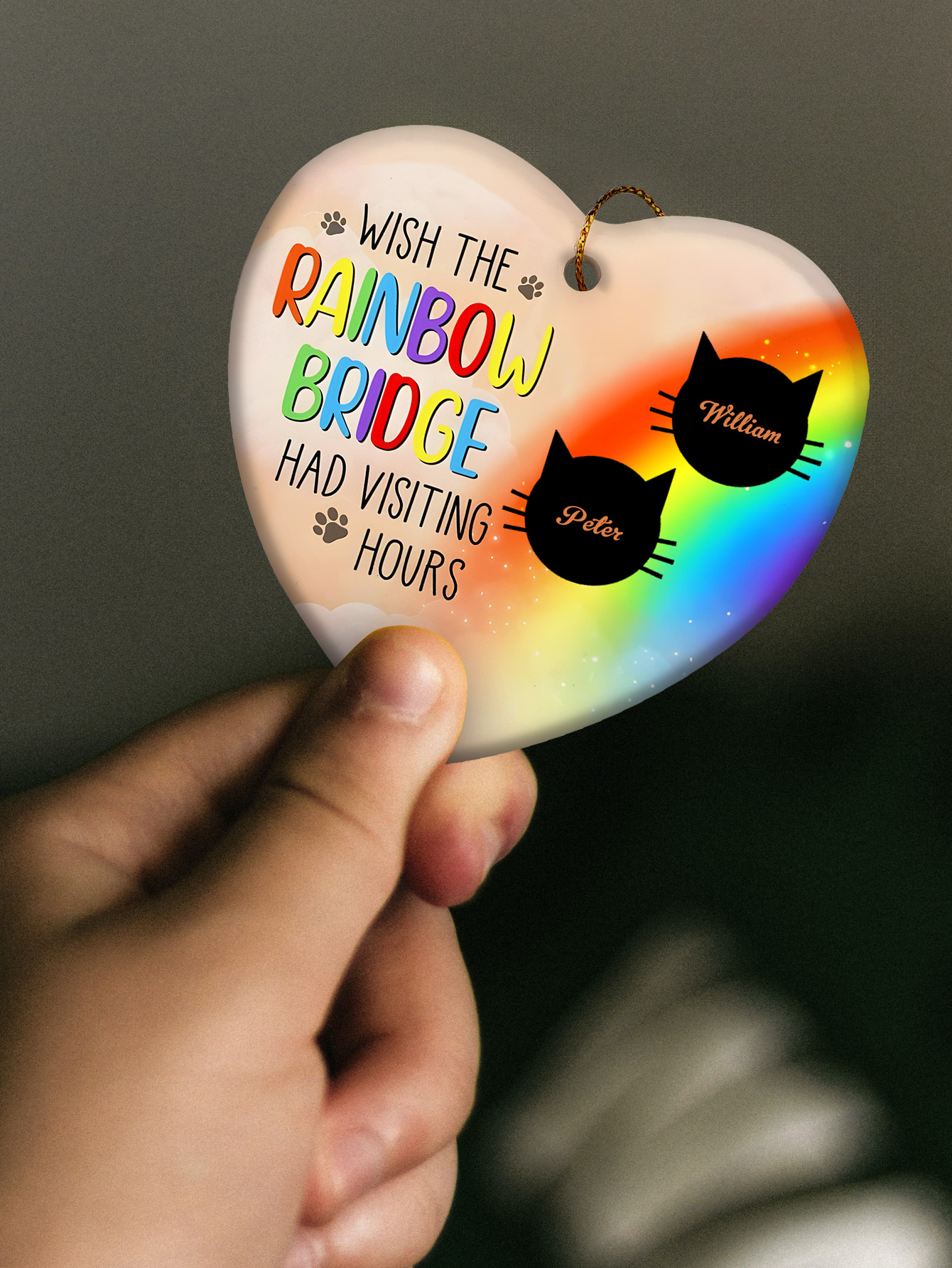 Personalized Heart Cat Ornament Wish The Rainbow Bridge Had Visiting Hours Ornament for Cat Memorial Gift-Blongser