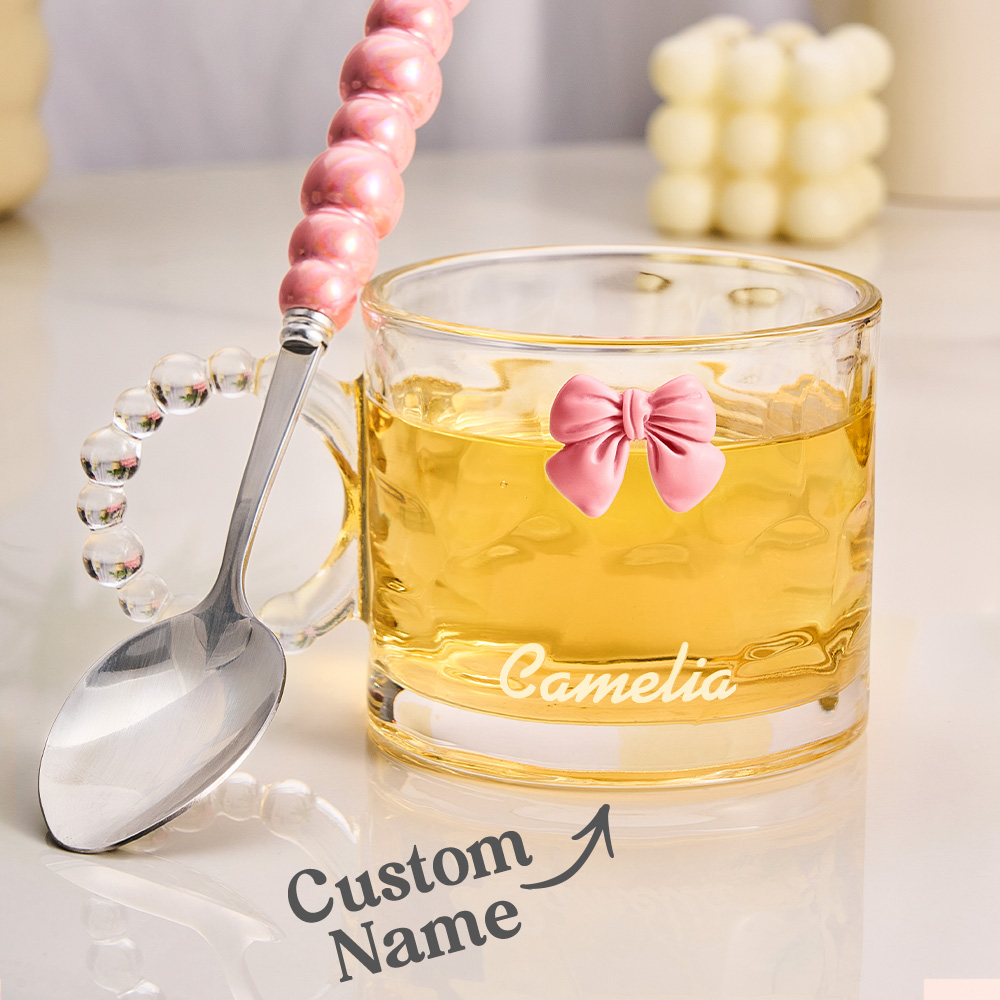 Personalized Coquette Bow Cup with Engraving Name Glass Coffee Cup Gift for Her-Blongser