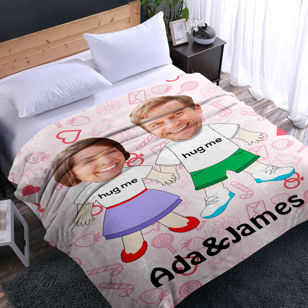 I LOVE U Custom Names Blanket Personalized Face Couple Blanket-Blongser