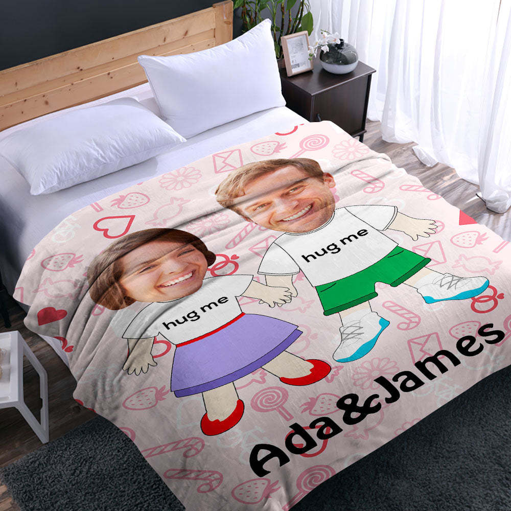 I LOVE U Custom Names Blanket Personalized Face Couple Blanket-Blongser