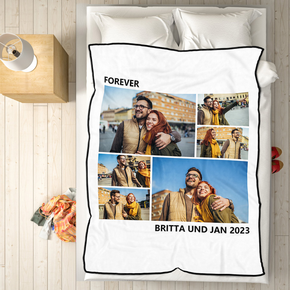 Custom Collage Fleece Blanket with Text - 6 Photos-Blongser