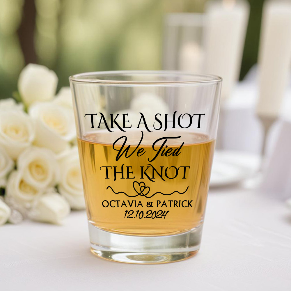 Personalized Take A Shot We Tied the Knot Shot Glasses with Name Set of 2 Bachelor Party Wedding Gift-Blongser