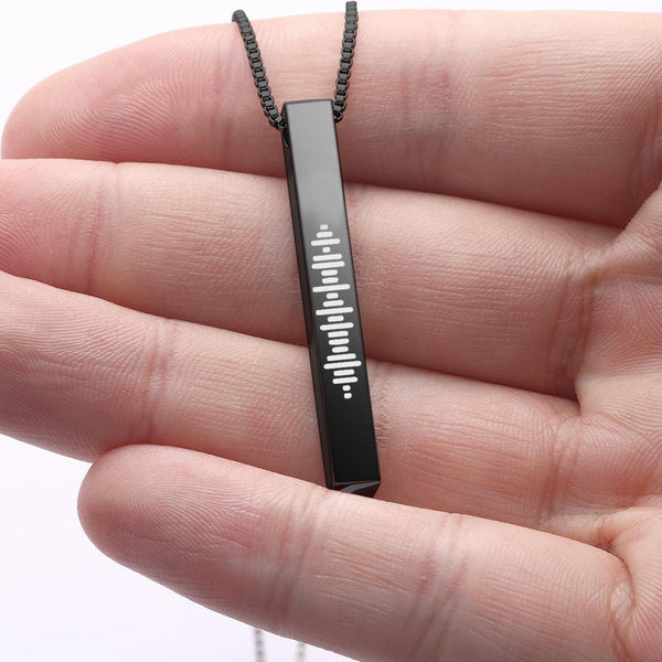Custom Engraved Stainless Steel Scannable Music 3D Vertical Bar Necklace-Blongser