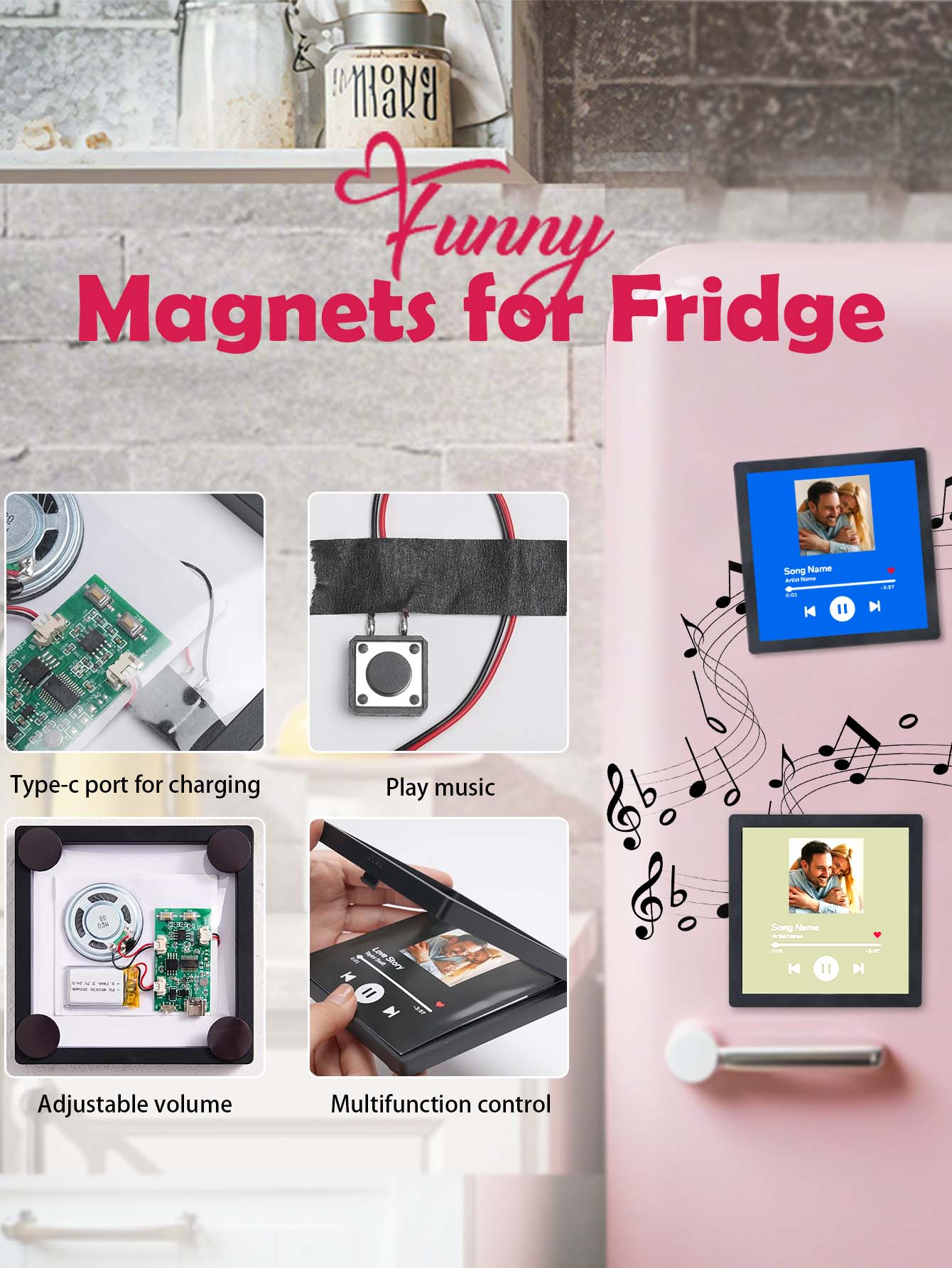 Personalized Photo Music Fridge Magnet for Unique Home Decor-Blongser