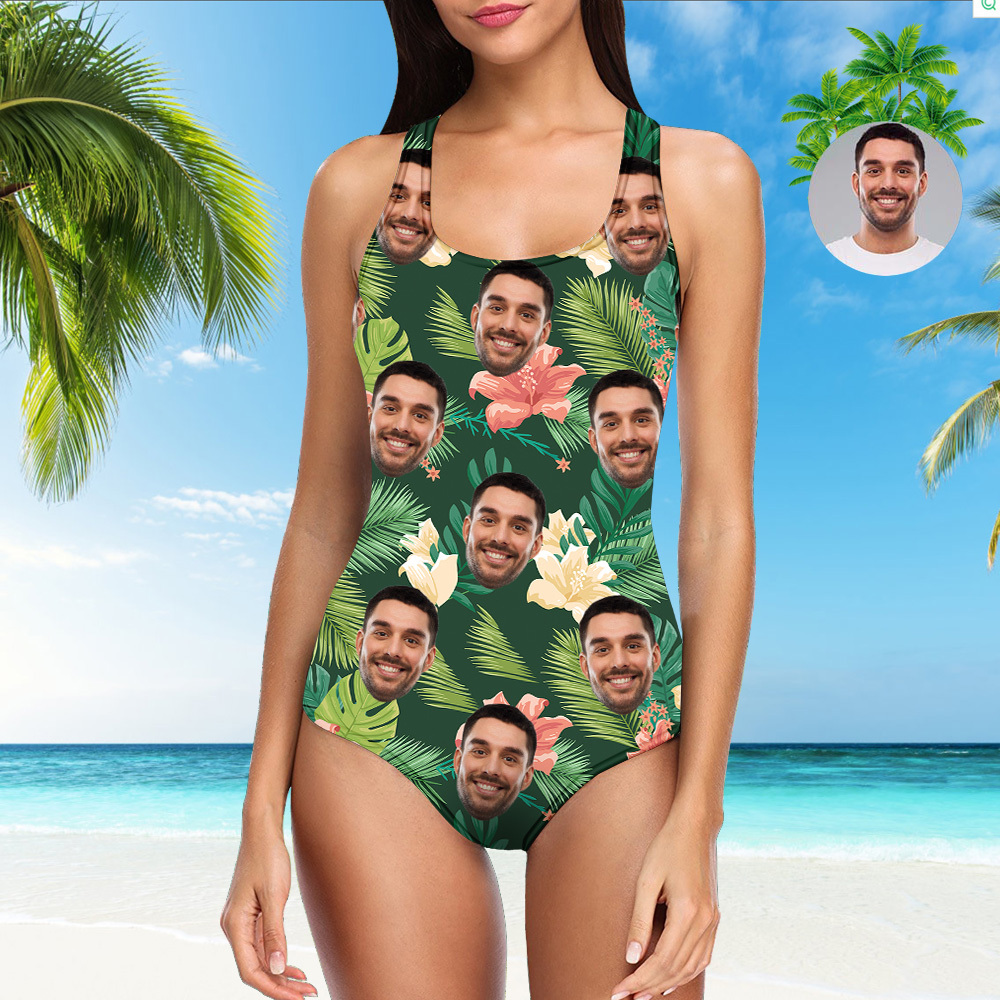 Custom Face Swimwear One Piece Swimsuit Tropical Style-Blongser