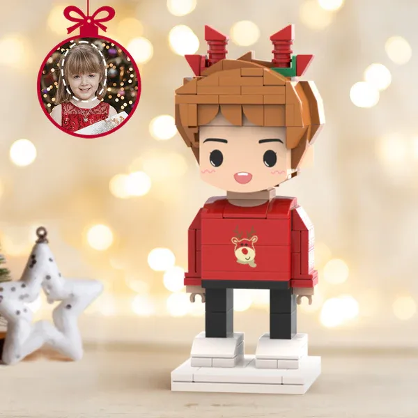 Christmas Gifts Custom Head Cute Brick Figures Personalized Christmas Elk Boy Brick Figures Small Particle Block Toy-Blongser