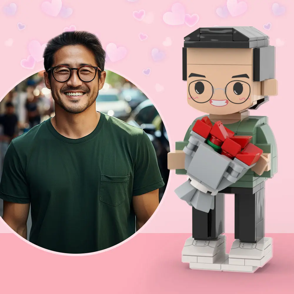 Full Body Customizable 1 Person Custom Cute Brick Figures with Rose Small Particle Block Toy-Blongser
