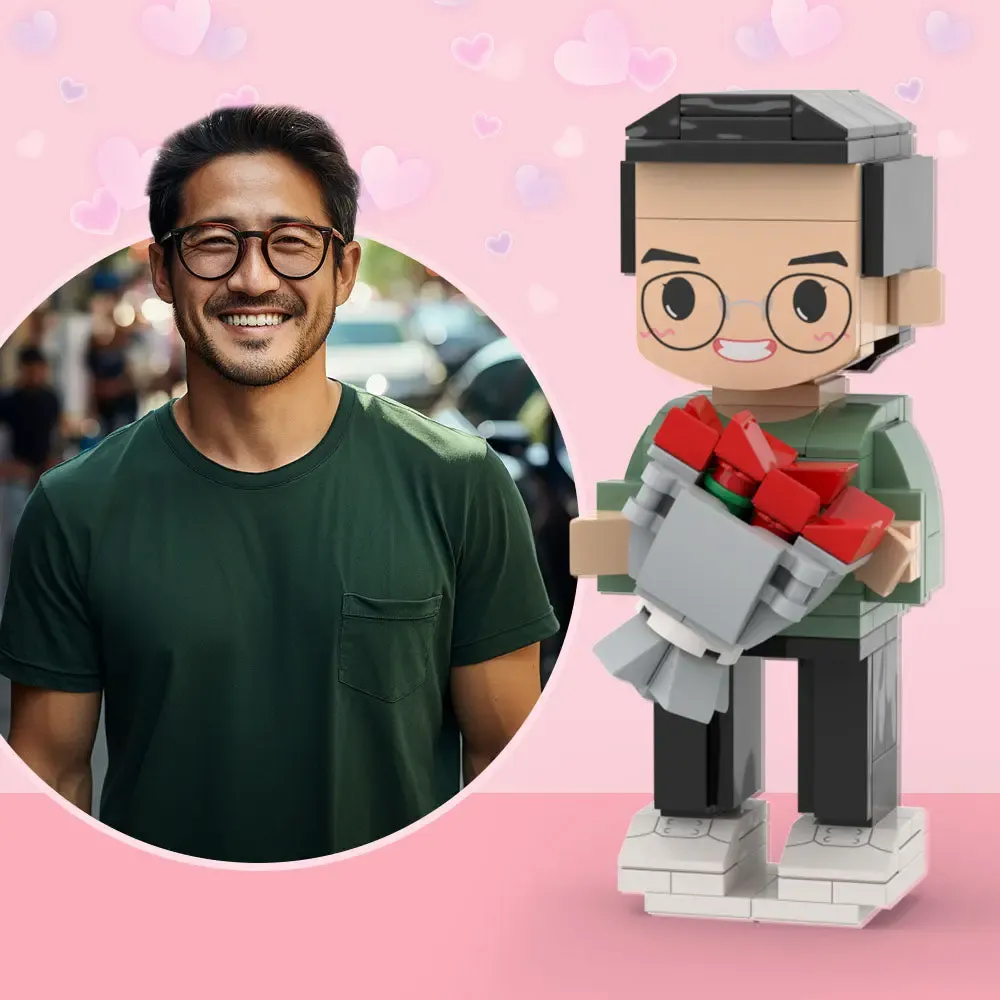 Full Body Customizable 1 Person Custom Cute Brick Figures with Rose Small Particle Block Toy-Blongser