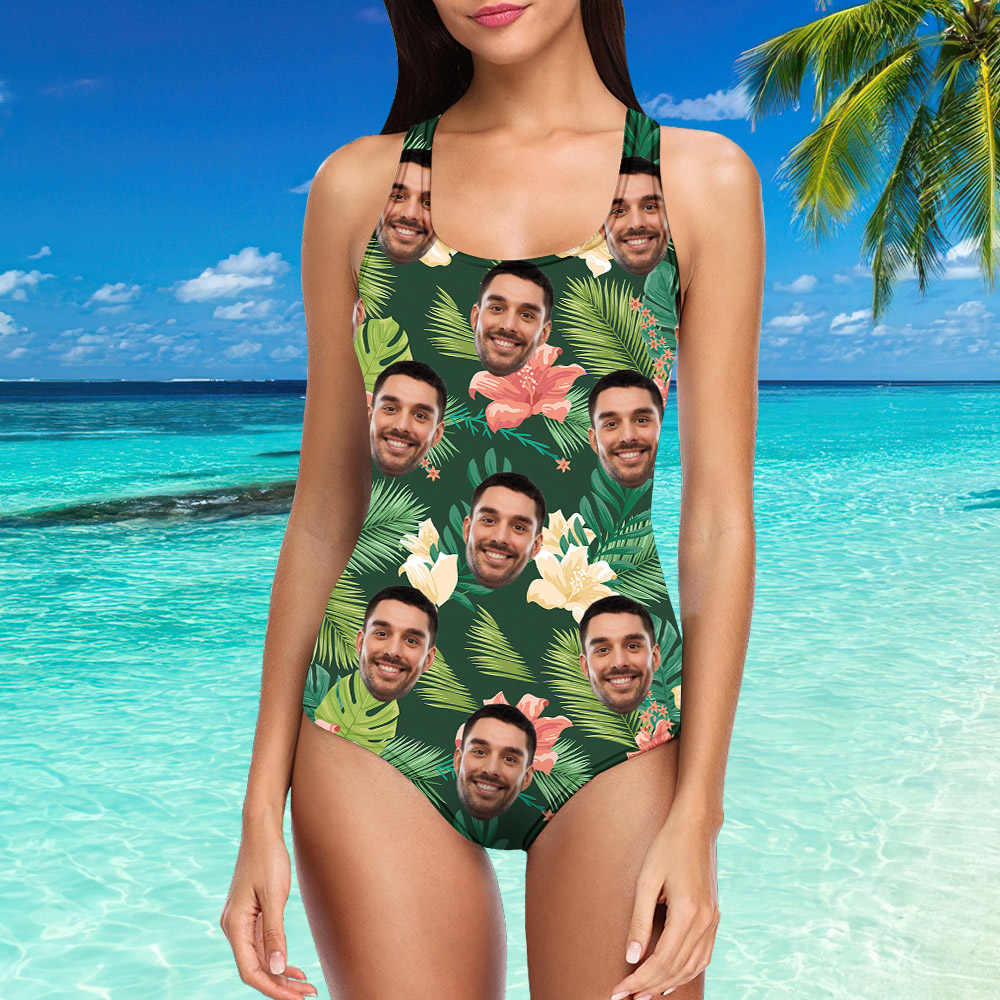 Custom Face Swimwear One Piece Swimsuit Tropical Style-Blongser