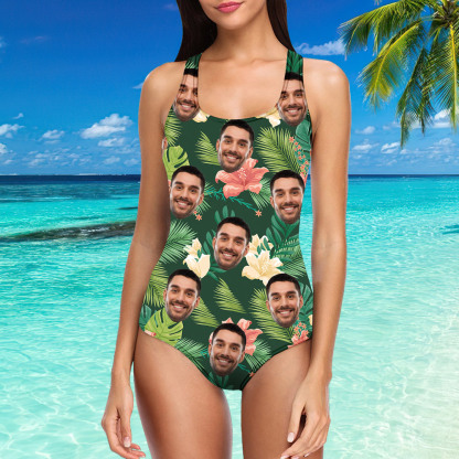 Custom Face Swimwear One Piece Swimsuit Tropical Style-Blongser