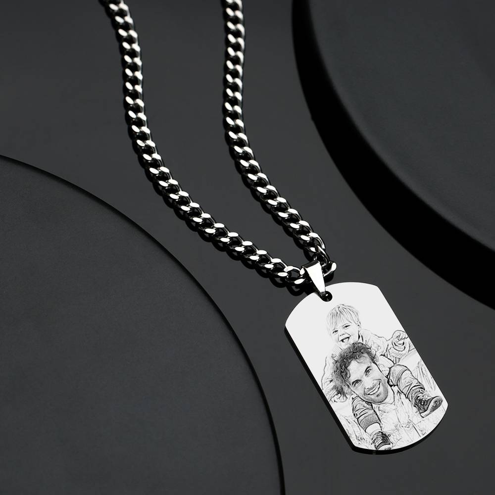 Father's Gifts Personalized Mens Dog Tag Engraved Photo Necklace-Blongser