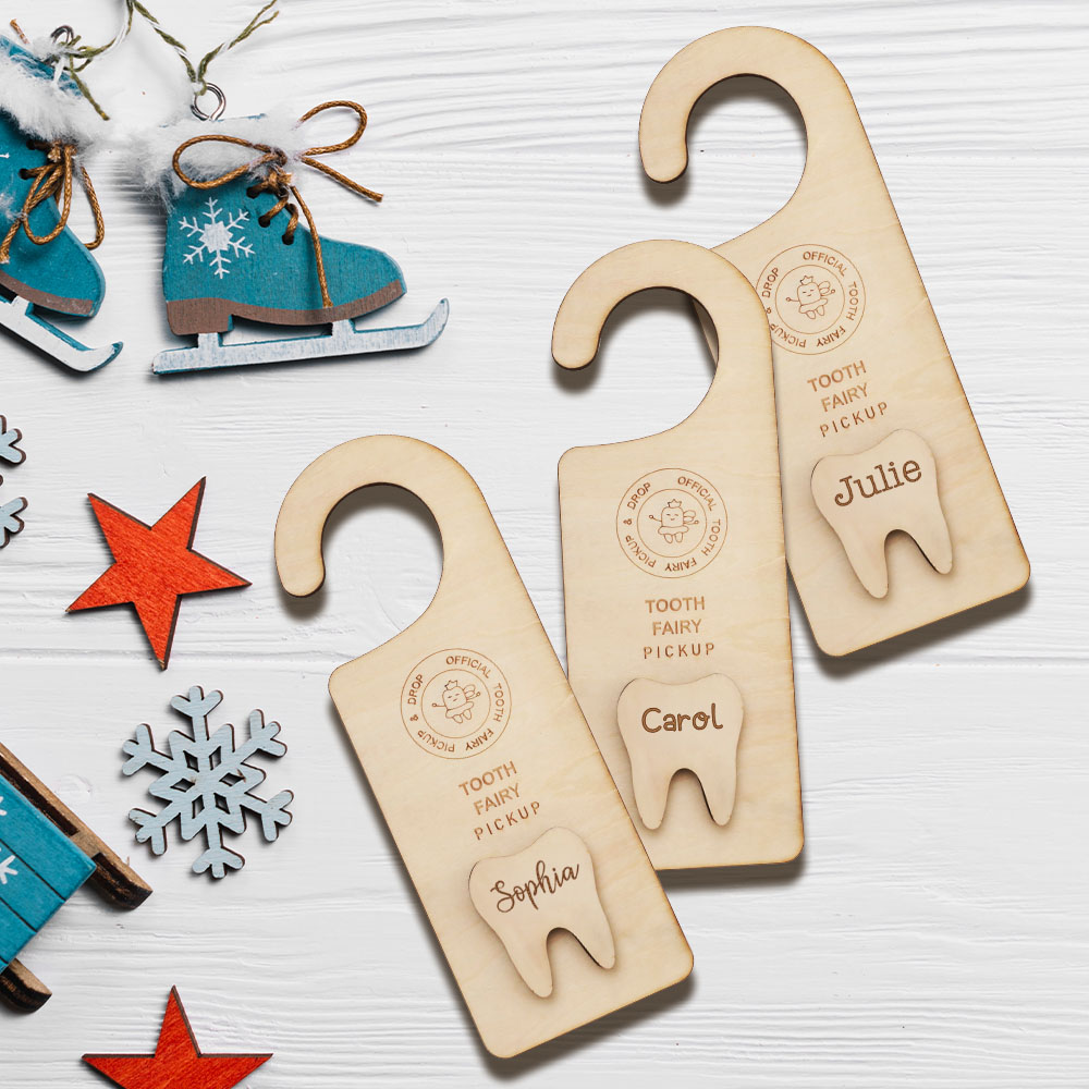 Personalized Wooden Tooth Fairy Door Hanger Teeth Holder Pick Up Box Home Decoration Gift for Kids-Blongser