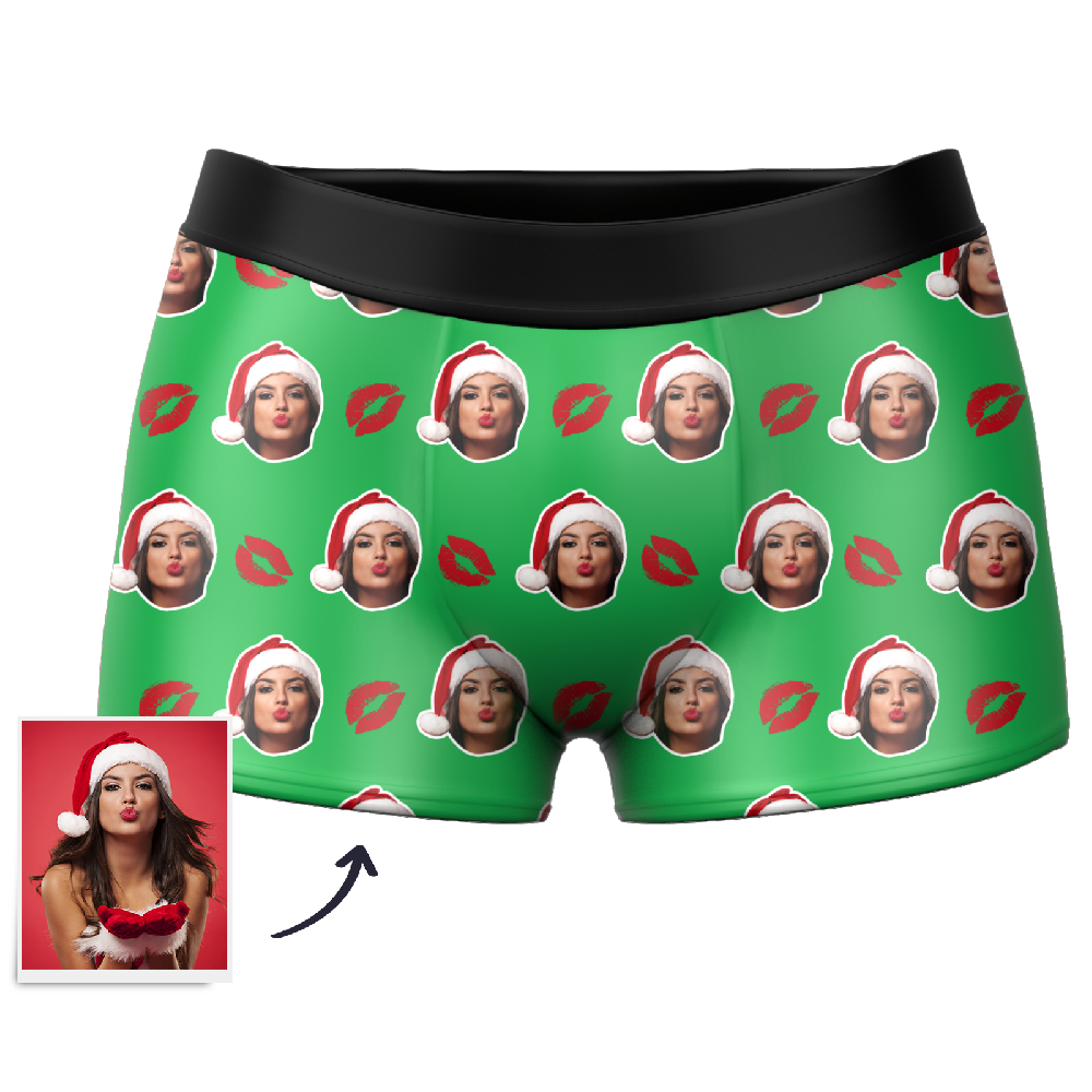 Customized Face Boxers Christmas Hat Printed Underwear with Picture-Blongser