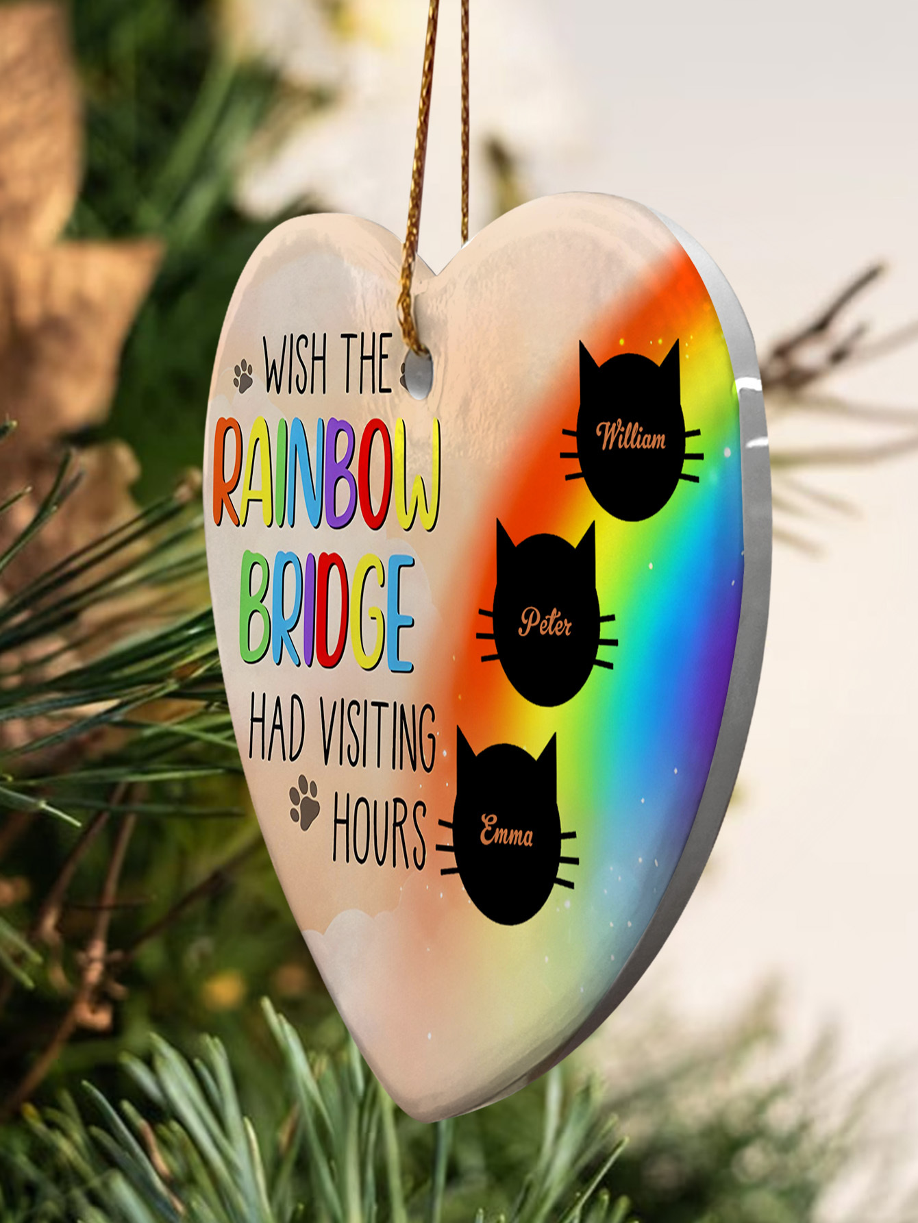 Personalized Heart Cat Ornament Wish The Rainbow Bridge Had Visiting Hours Ornament for Cat Memorial Gift-Blongser