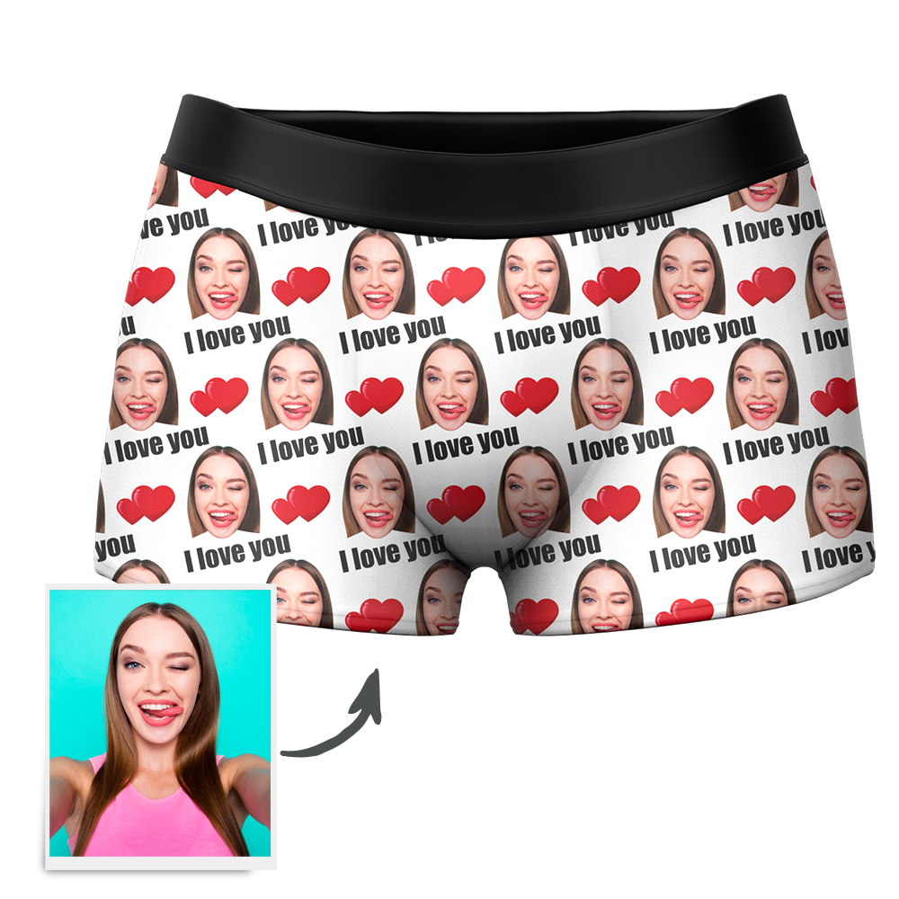 Custom I Love You Men's Boxer Shorts Personalized Underwear with Face-Blongser
