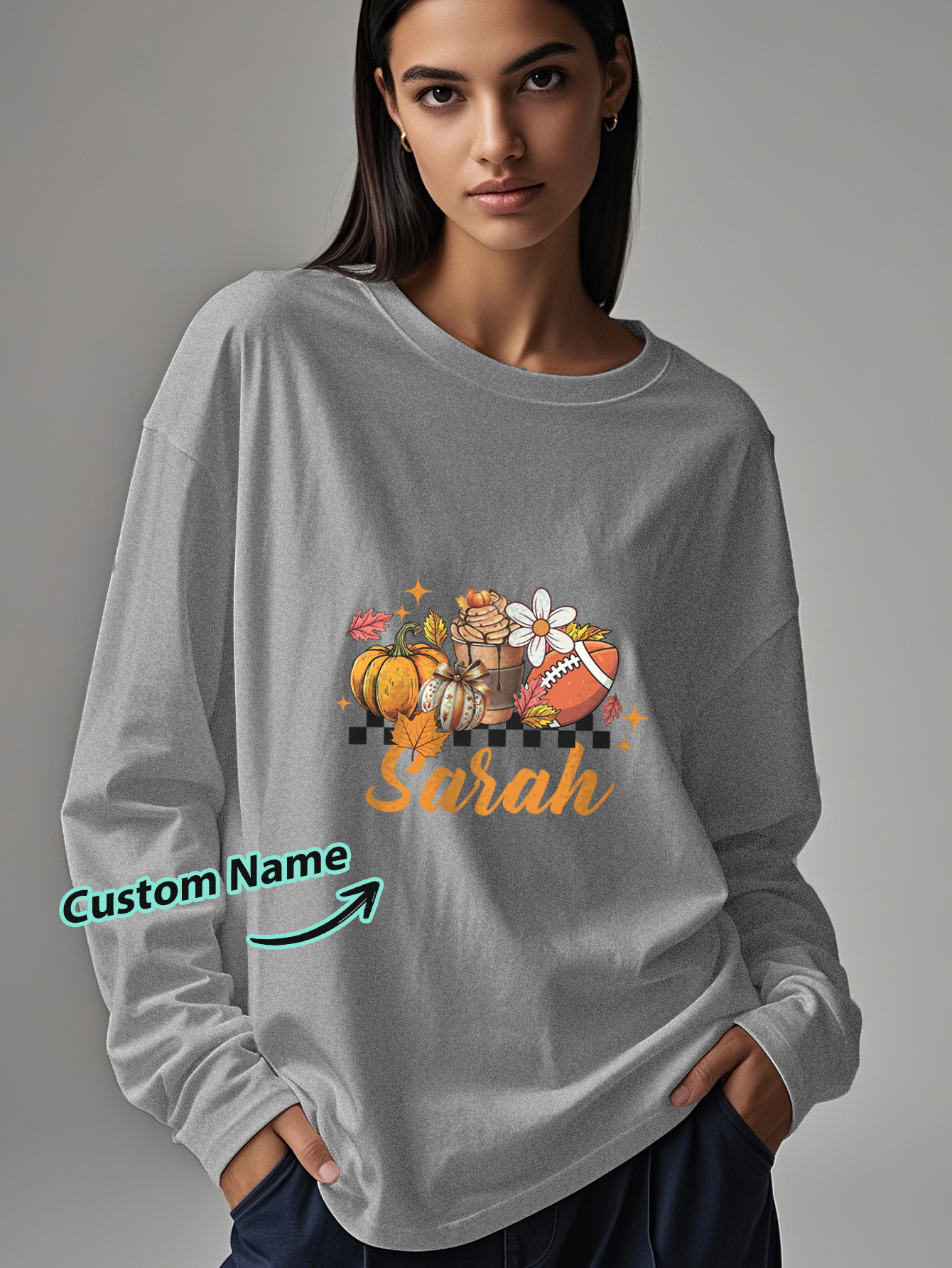 Custom Engraved Personalized Name Halloween Long Sleeve T-Shirt-Blongser