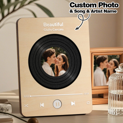 Personalized Photo Wooden Music Record Player Wedding Anniversary Gift for Couples-Blongser