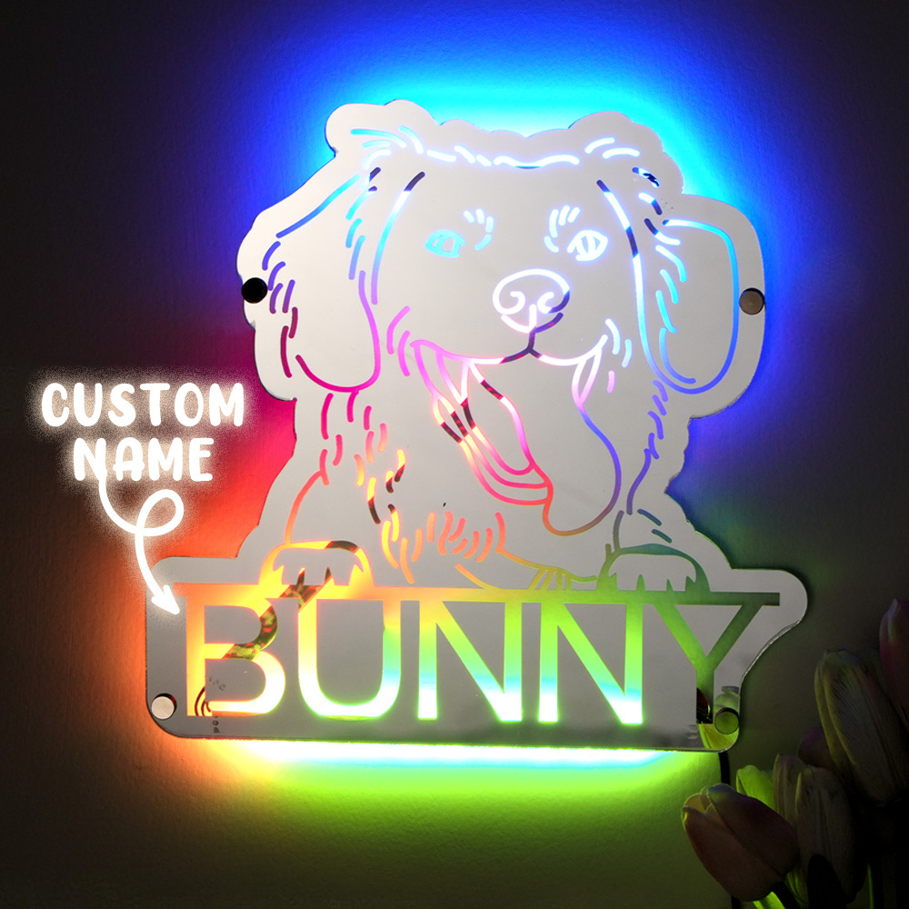 Personalized Pet Photo Name Mirror Light Custom Pet Portrait Mirror Lamp Gift for Pet Lovers-Blongser