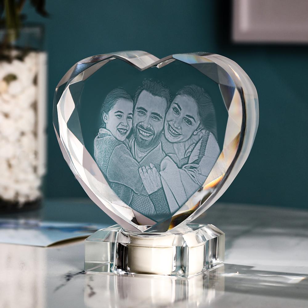 3D Laser Engraved Heart Crystal Photo Frame with Light Up LED Base-Blongser