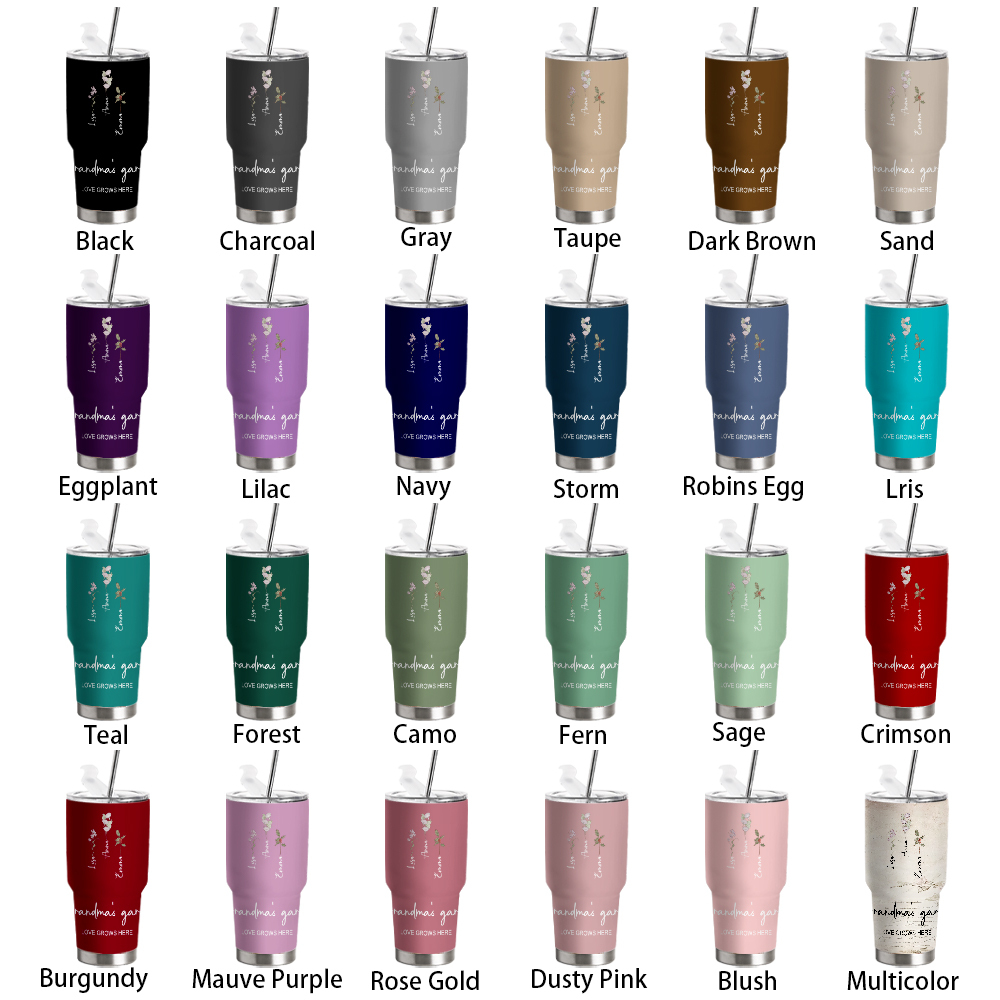Custom 30oz Insulated Tumbler with Watercolor Birth Flower Name Text – Perfect Birthday Gift for Mom or Grandma-Blongser