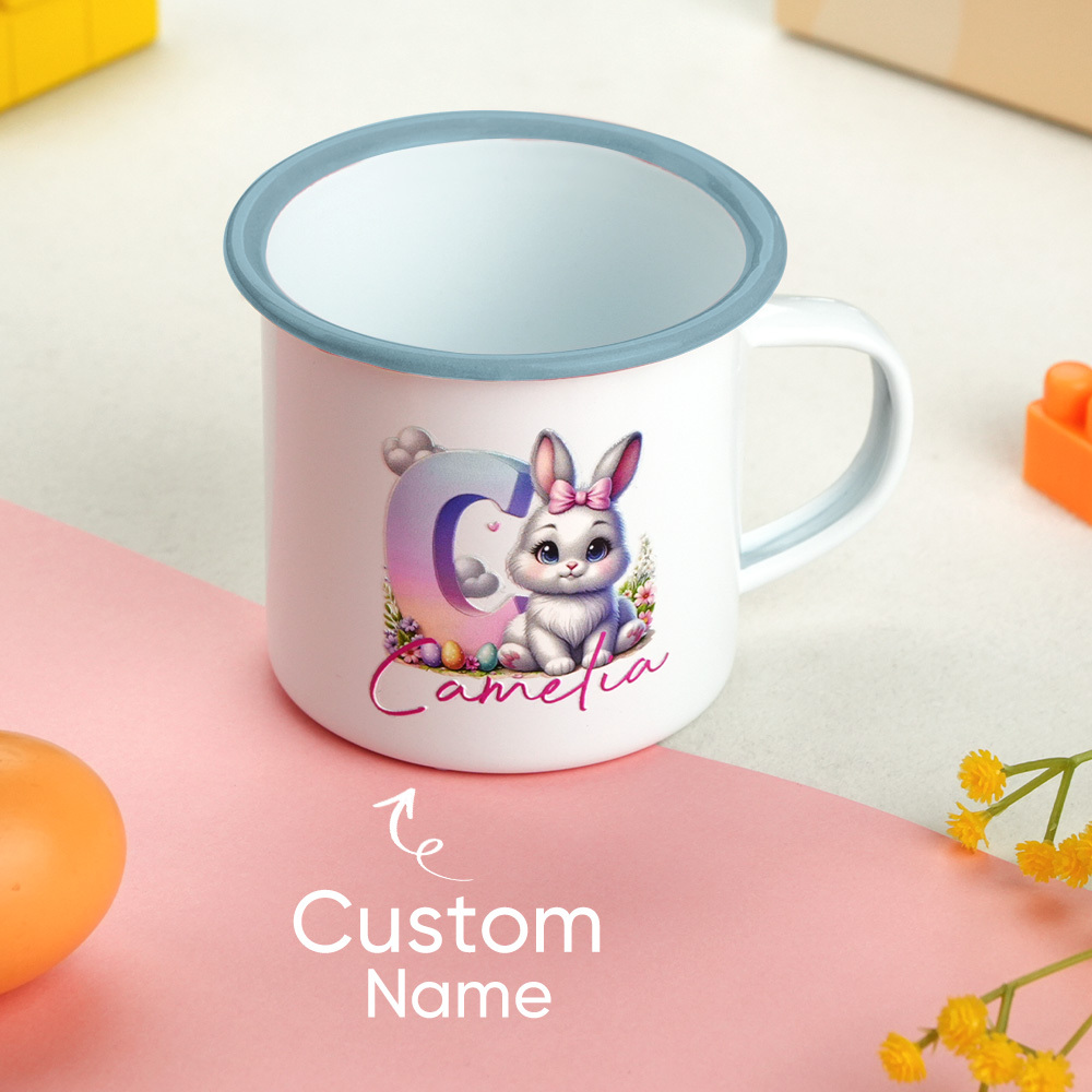 Personalized Easter Bunny Enamel Mug with Name Gradient Initial 12oz Cup Easter Gift for Kids-Blongser