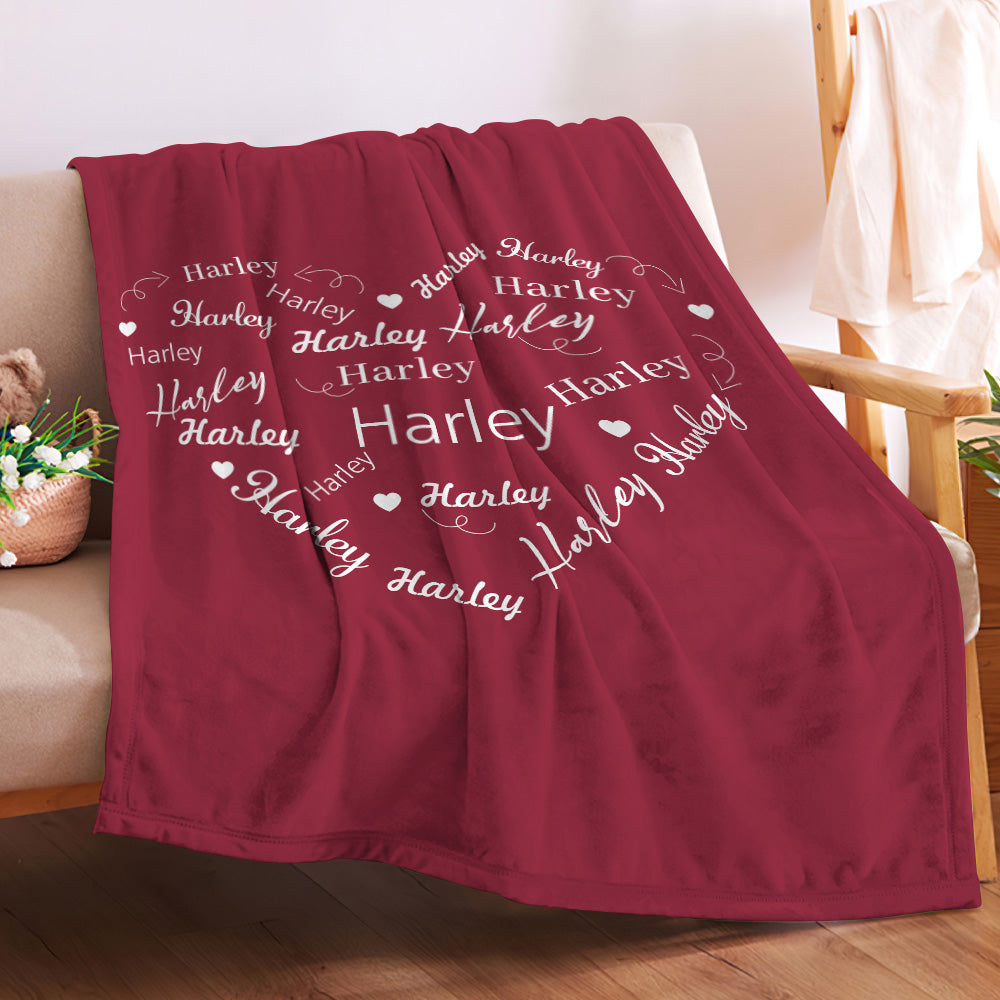 Custom Name Heart Shaped Blanket Personalized Valentine's Day Blanket-Blongser
