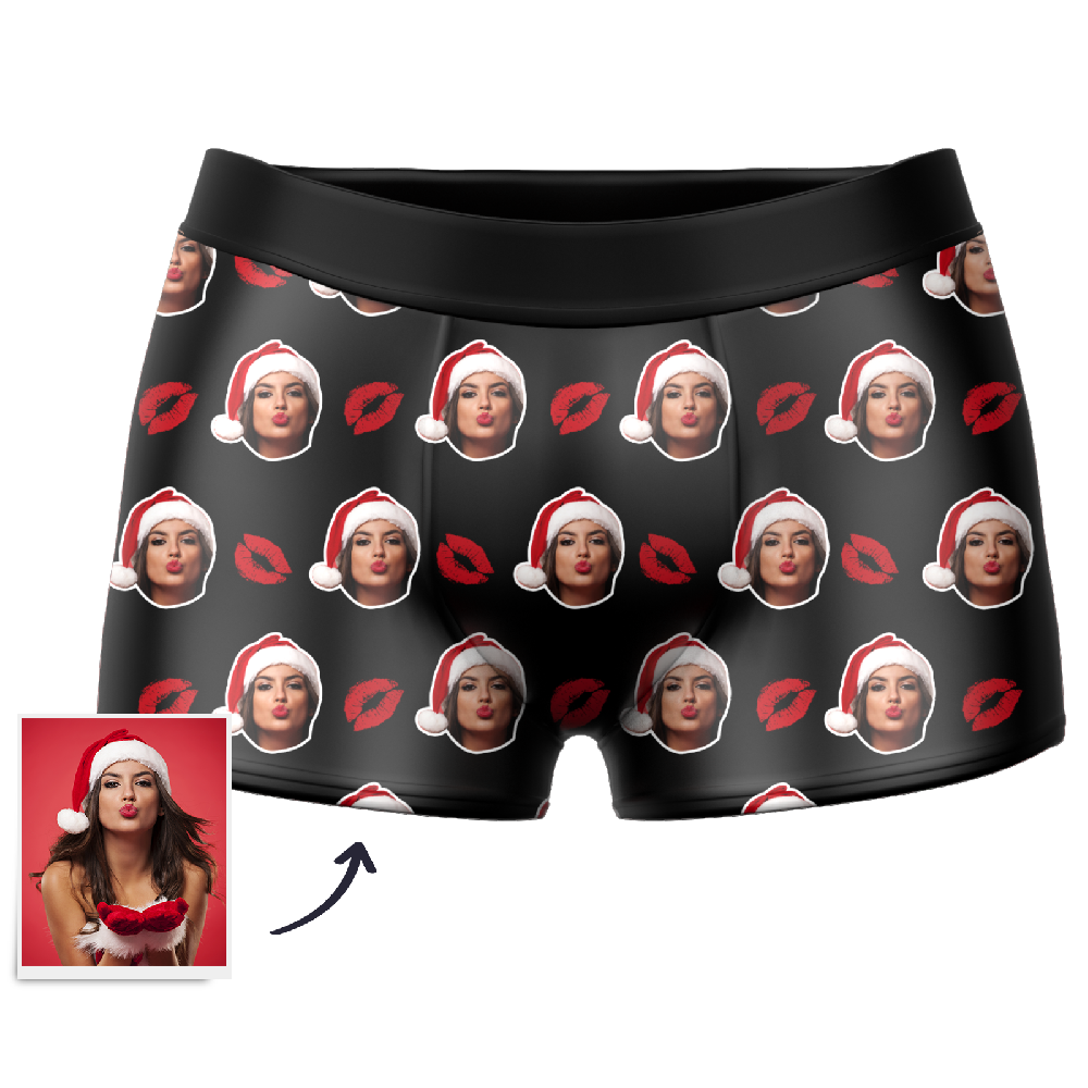 Customized Face Boxers Christmas Hat Printed Underwear with Picture