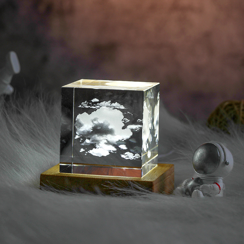 3D Moon Crystal Cube with LED Base-Blongser