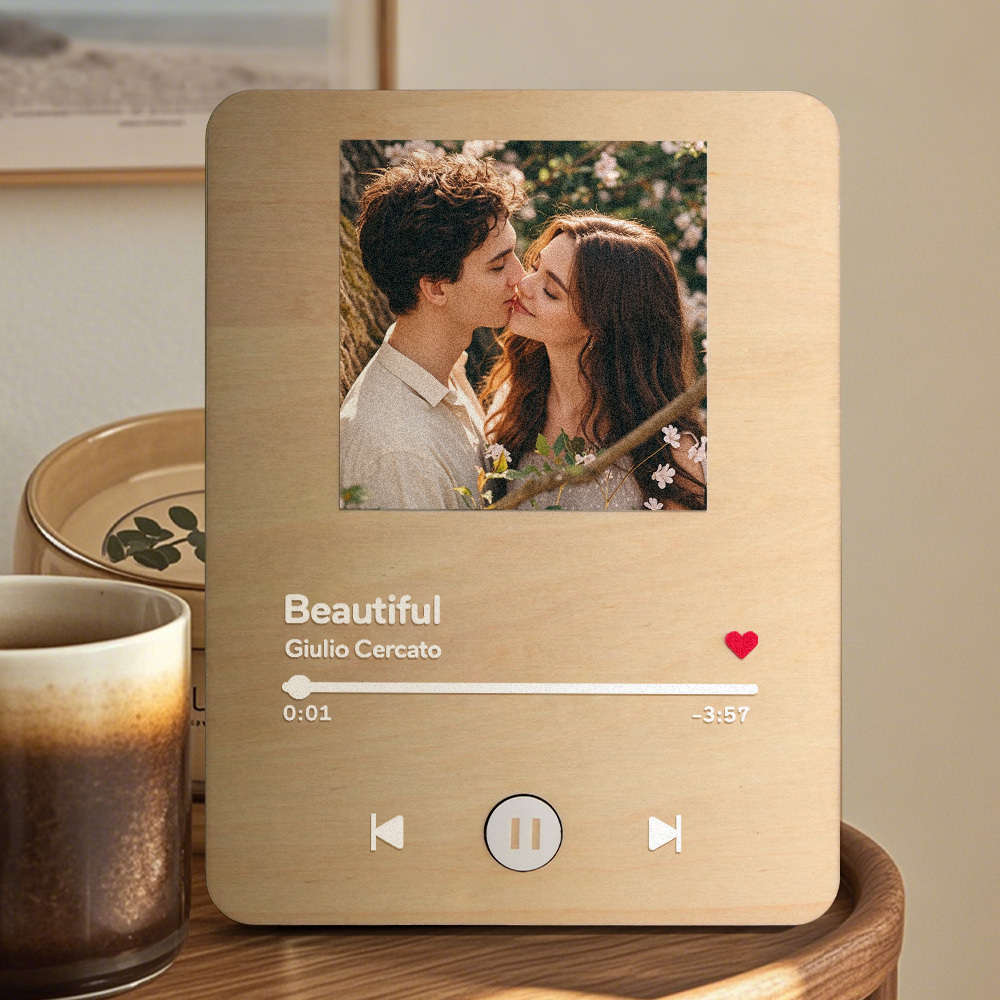Personalized Photo Wooden Music Record Player Wedding Anniversary Gift for Couples-Blongser