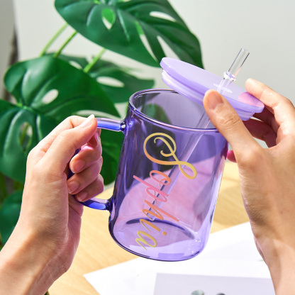 Personalized 15oz Glass Cup with Name Straw and Lid Birthday Gift for Her-Blongser