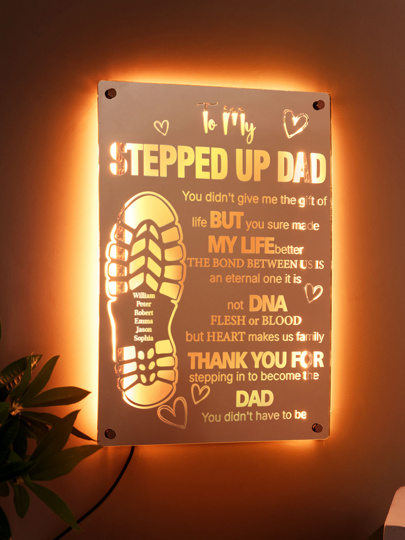 Personalized Stepped Up Dad Mirror Light Dad's Footprint Sign Gift for Father's Day-Blongser