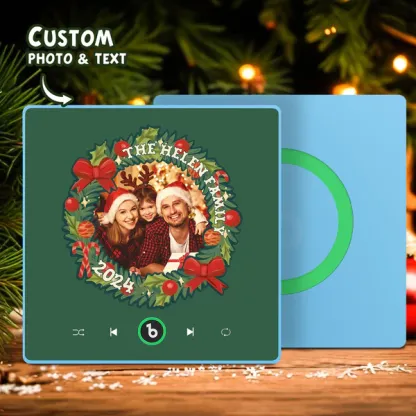 FridgeBeats Framed Personalized Christmas Wreath Family Photo Music Fridge Magnet Custom Music Magnets Can Play Songs Christmas Gifts-Blongser