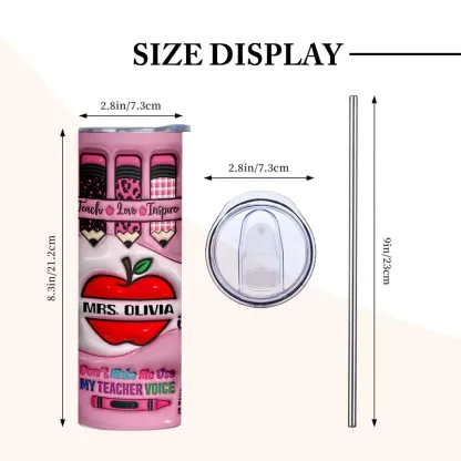 Personalized 3D Apple Pencil Design 20oz Skinny Tumbler Lid and Straw Back to School Gift for Teacher-Blongser