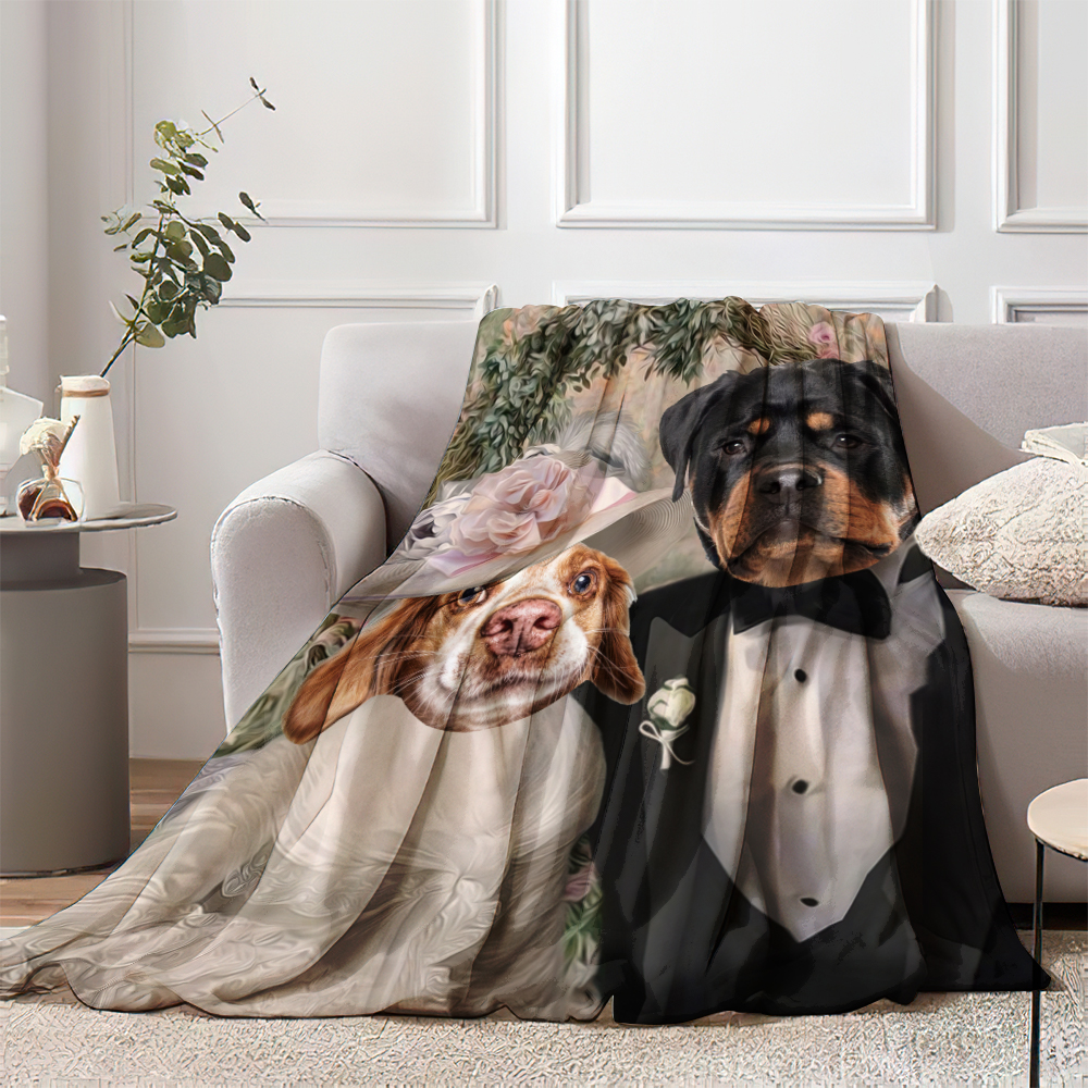 Custom Bride Groom Pets Blanket Couple Pets Portrait Personalized Two Pets Blanket
