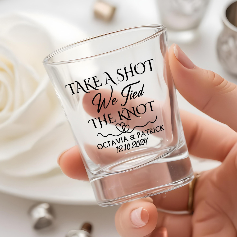 Personalized Take A Shot We Tied the Knot Shot Glasses with Name Set of 2 Bachelor Party Wedding Gift-Blongser
