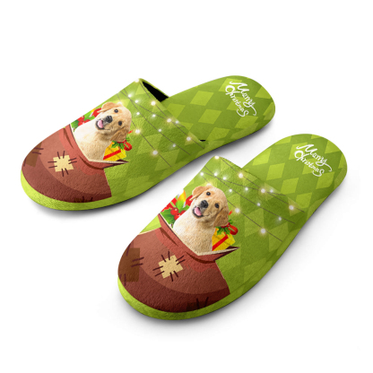 Custom Christmas Cotton Slippers Personalized Photo Gift Bag Pattern House Shoes-Blongser