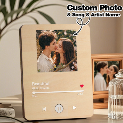 Personalized Photo Wooden Music Record Player Wedding Anniversary Gift for Couples-Blongser