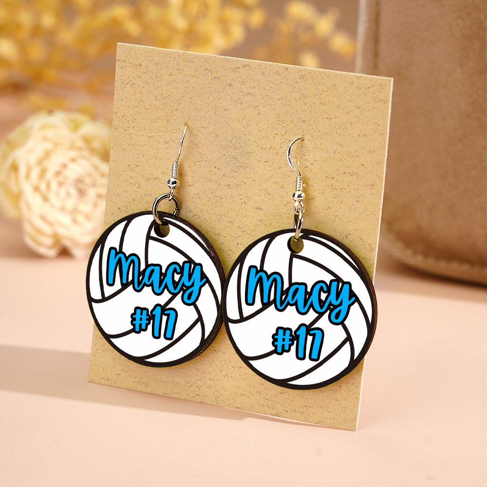 Personalized Volleyball Earrings with Name and Number Earrings Gift for Volleyball Lover-Blongser