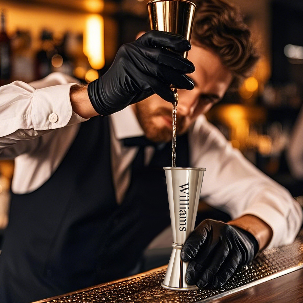 Personalized Engraved Text Stainless Steel Cocktail Jigger Measurements Gift for Bartender-Blongser