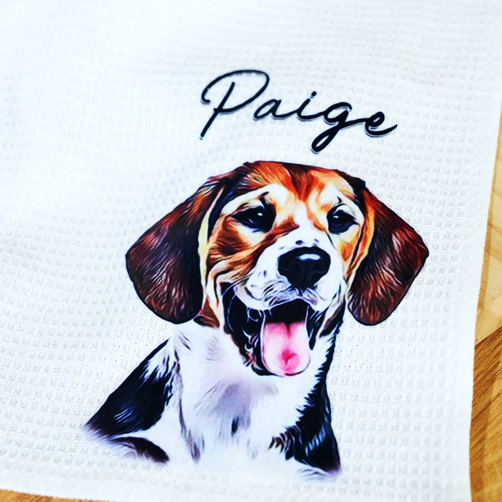 Personalized Oil Painting Style Pet Portrait Photo Cotton Waffle Tea Towel Birthday Anniversary Gift for Pet lover-Blongser