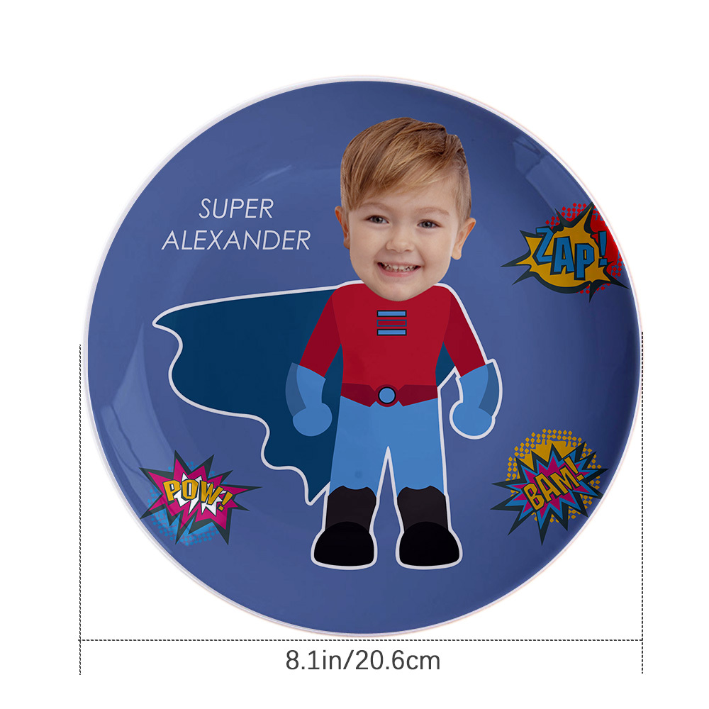 Personalized Face Superman Ceramics Plate Tableware For Kids-Blongser