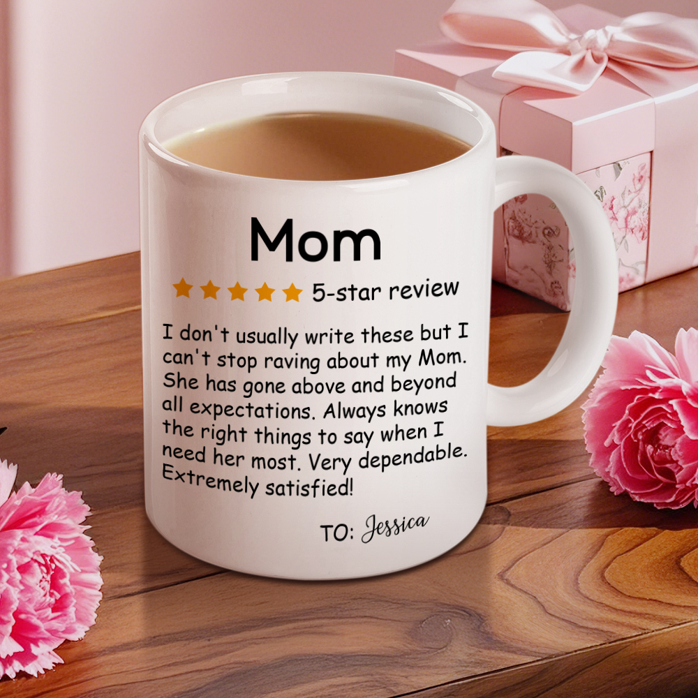 Personalized Five-Star Review Mug with Name Ceramic Coffee Mug Mother's Day Birthday Gift for Mom-Blongser