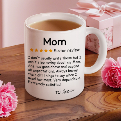 Personalized Five-Star Review Mug with Name Ceramic Coffee Mug Mother's Day Birthday Gift for Mom-Blongser