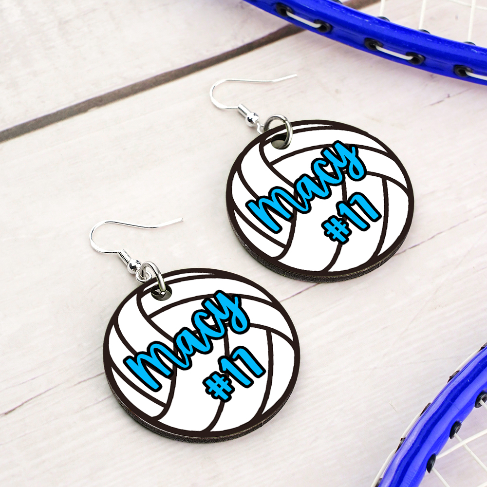 Personalized Volleyball Earrings with Name and Number Earrings Gift for Volleyball Lover-Blongser