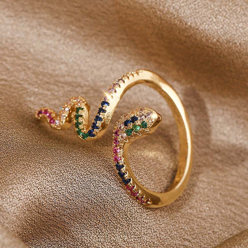 Adjustable Zircon Ring Copper Snake Rings-Blongser