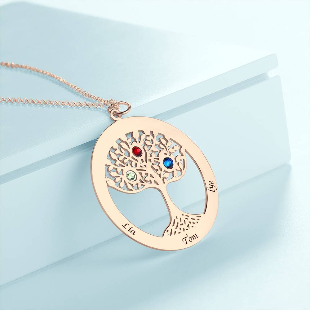 Personalized Family Tree Necklace Engraved Name Birthstone Necklace S925 Silver-Blongser