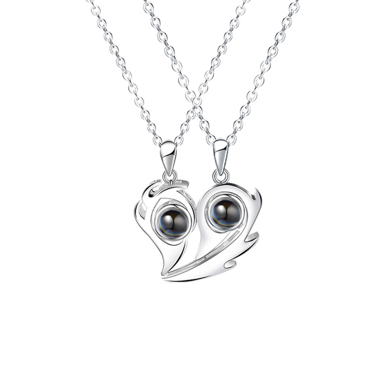 Custom Heart Couple Projection Necklace Magnetic Pendant S925 Silver-Blongser