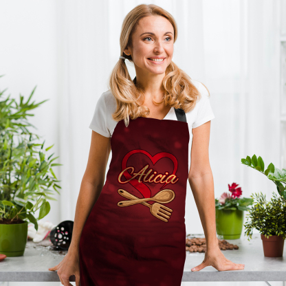 Custom Name Apron Personalized Heart Kitchen Apron-Blongser